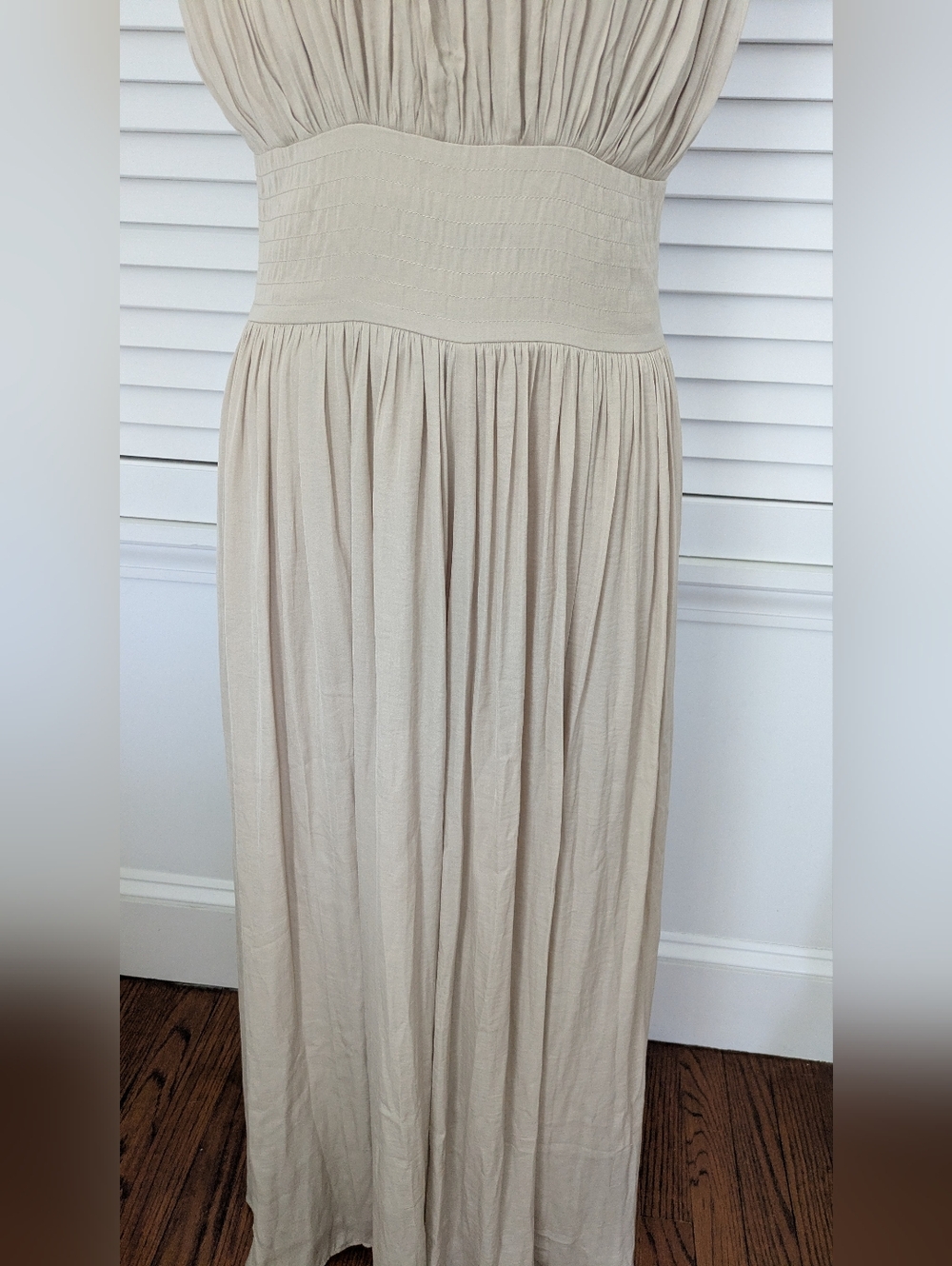 NWT, Banana Republic Sleeveless OYSTER PEARL Crystal Pleated Maxi Dress Sz 4 - Picture 3 of 8